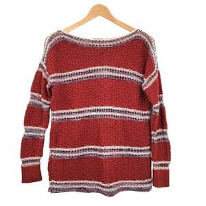 Eddie Bauer Sweater Women's Small Rust Striped Open Stitch Boat Neck Oversized